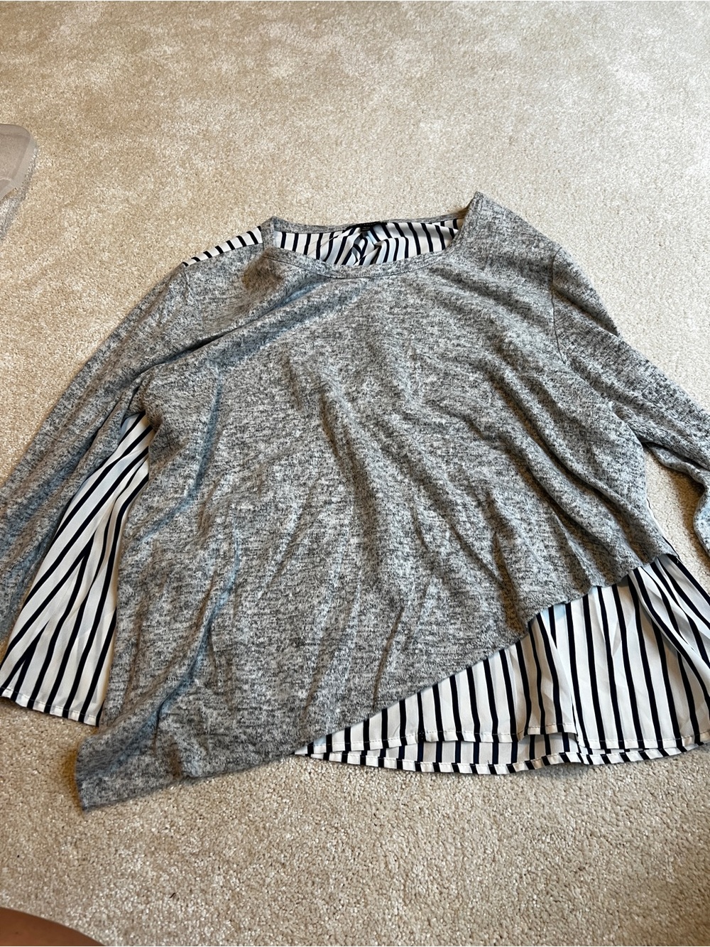 Lane Bryant Grey Knit Top with Navy Stripe Lining
